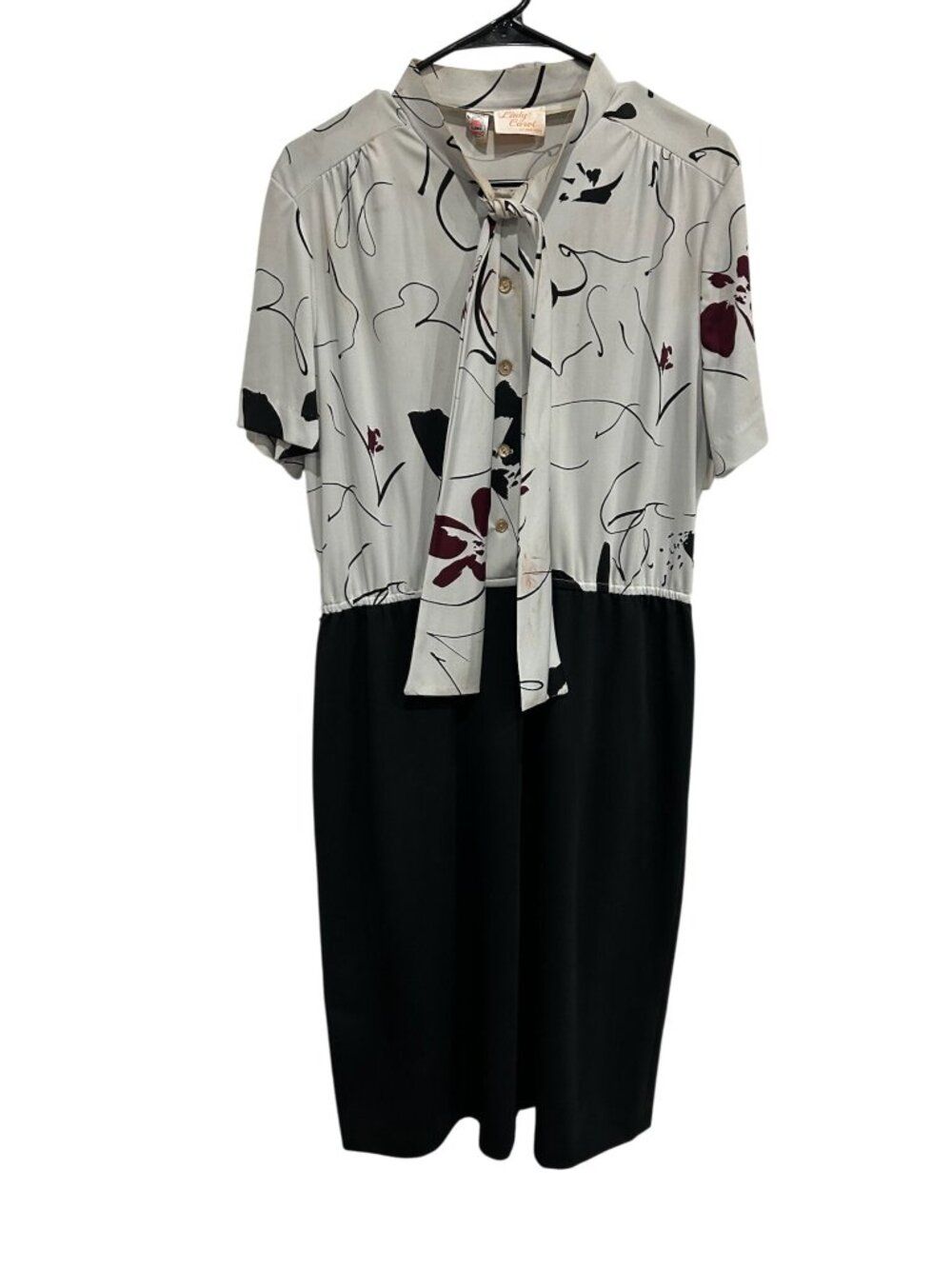 Lady Carol Of New York Vintage Floral Print Midi Dress Tie Neck Secretary Career